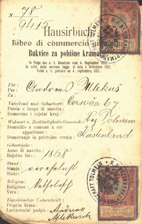 S krošnjarjenjem so se ukvarjali predvsem prebivalci Bovškega in Breginjskega kota, za kar so morali pridobiti obrtno dovoljenje (na sliki) in plačevati poseben davek. (H. Stergulc, zasebna last)