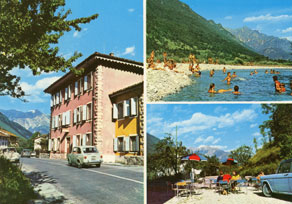 Pri osrednjem kobariškem kopališču v bližini vasi Robič je v 60. in 70. letih deloval dobro obiskan počitniški dom. (Arhiv Tolminskega muzeja)