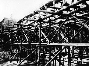 Wooden structure used to build the steel bridge at the exit from the Klavze Tunnel. Wooden structure used to build the steel bridge at the exit from the Klavze Tunnel.