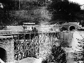 Wooden structure for the steel bridge at the exit from the Klavze Tunnel. Wooden structure for the steel bridge at the exit from the Klavze Tunnel.