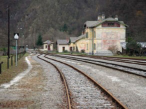 The railroad house with appertaining buildings stands just after crossing the Baca River. The railroad house with appertaining buildings stands just after crossing the Baca River.