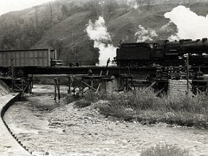 Installing the new iron structure of the bridge across the Baca River before the Grahovo railway station.. Installing the new iron structure of the bridge across the Baca River before the Grahovo railway station..