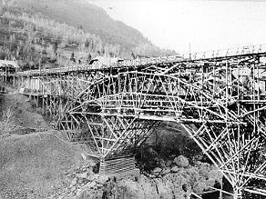 Wooden support structure for the road bridge across the Idrijca River. Wooden support structure for the road bridge across the Idrijca River.
