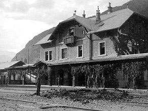 Destroyed tracks at the Sveta Lucija - Tolmin (now Most na Soci) railway station after the first bombardments, 1915. Destroyed tracks at the Sveta Lucija - Tolmin (now Most na Soci) railway station after the first bombardments, 1915.